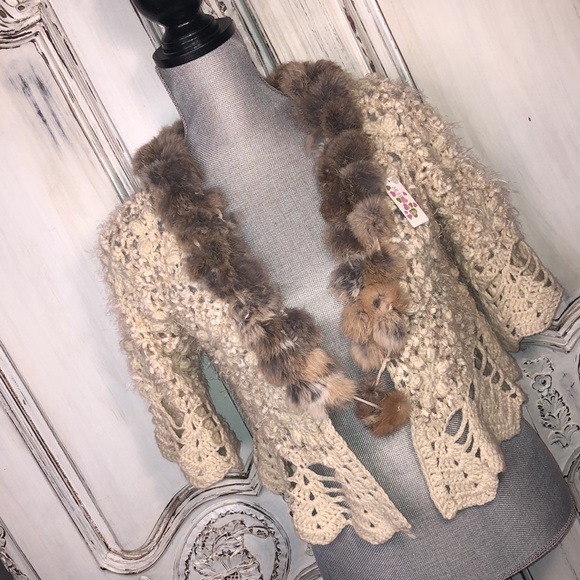 NWT Lovely Crochet Eyelash Yarn with Real Fur Neck Details Size Small - Picture 2 of 13